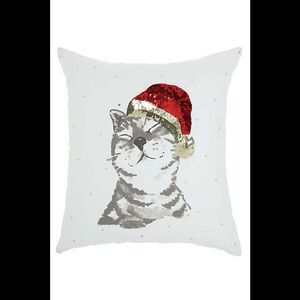 Nourison Holiday Cat White Christmas Throw Pillow
